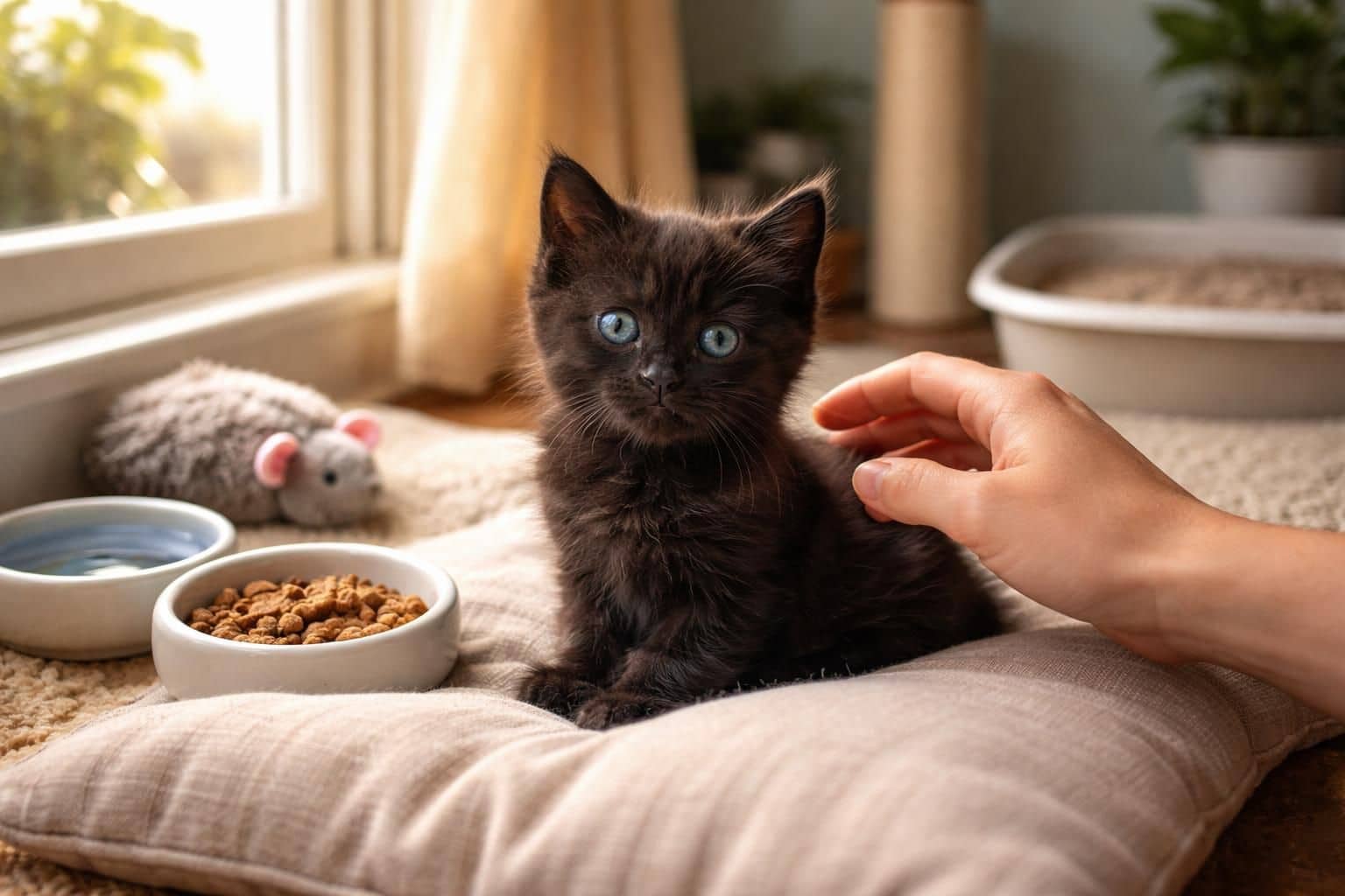 Comment prendre soin d&rsquo;un chaton noir aux yeux bleus dès son arrivée chez vous